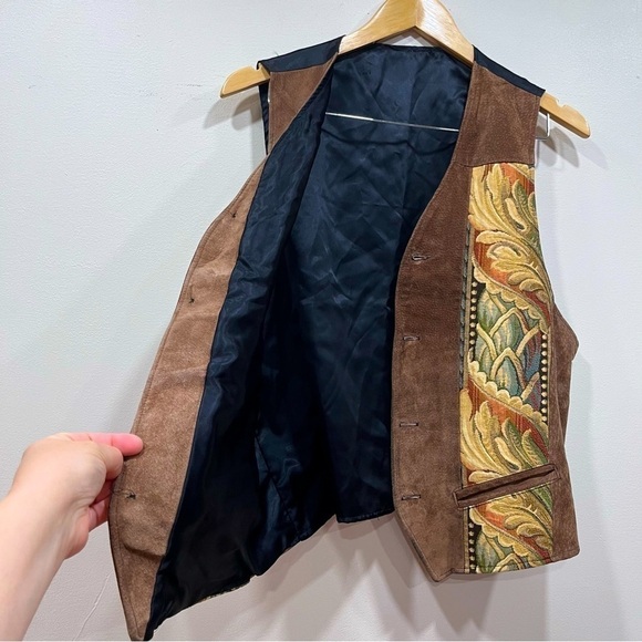 Vintage Suede and Tapestry button down vest approx size large - Picture 2 of 6